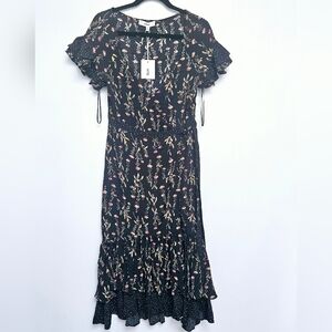 Likely sz 8 Tiered Floral Dark front Slit Flowy Viscose/Rayon Melanie Maxi Dress